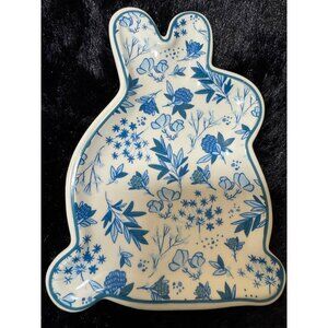 Tag Rabbit-Shaped Ceramic Floral Plate Blue & White Design  Easter Trinket Dish